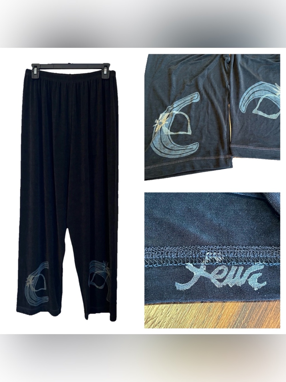 Blue Fish USA Vtg Pants Women’s Size 1 (12-14-16) Black Acetate Art Hand Print